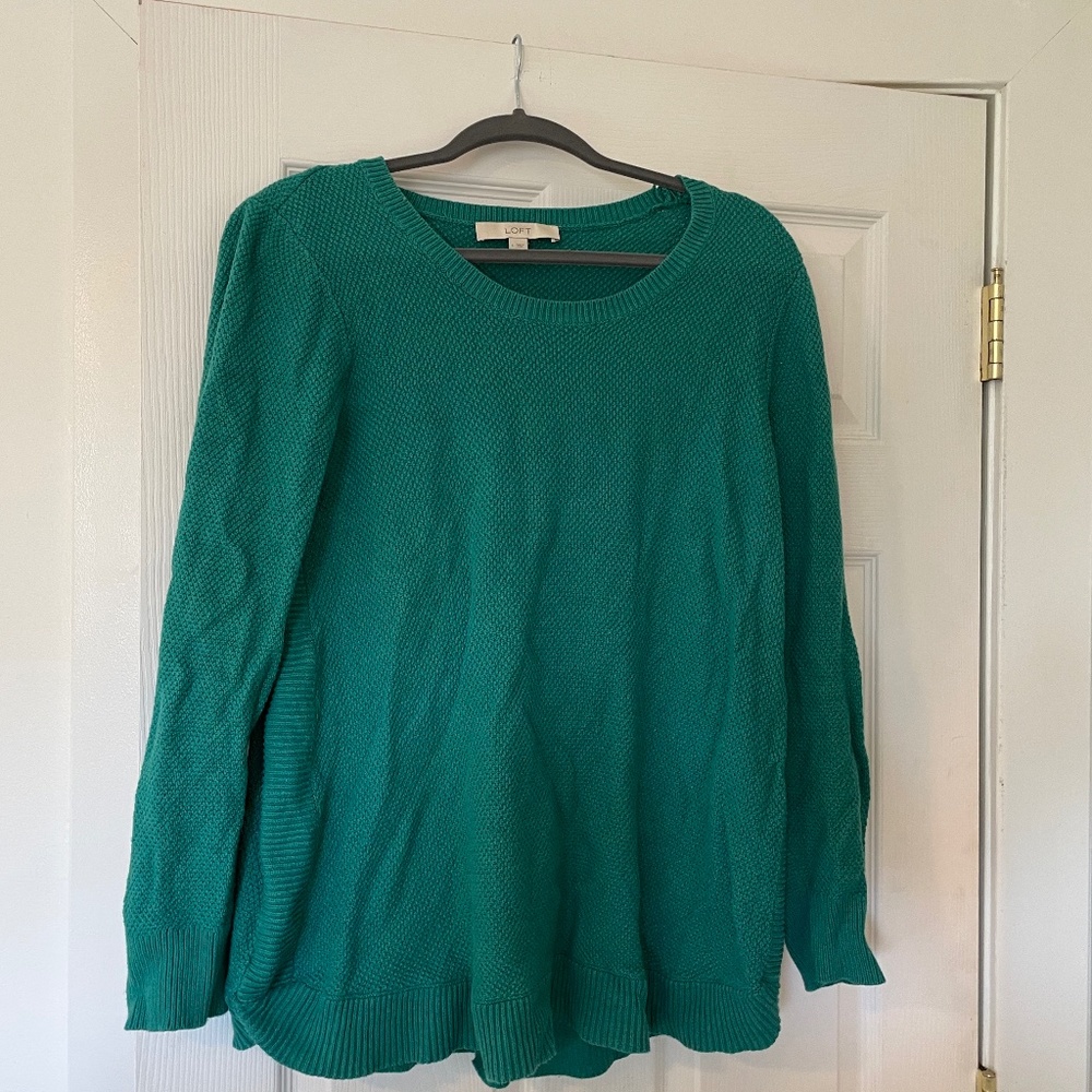 Teal waffle knit sweater.
